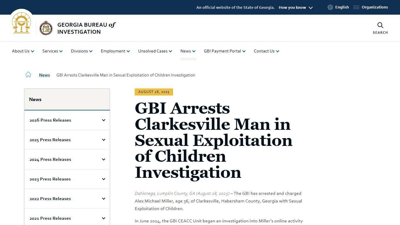 GBI Arrests Clarkesville Man in Sexual Exploitation of Children Investigation Georgia Bureau of Investigation